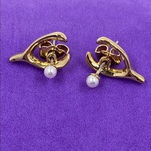 💛 Avon Gold Wishbone Pearl Earrings